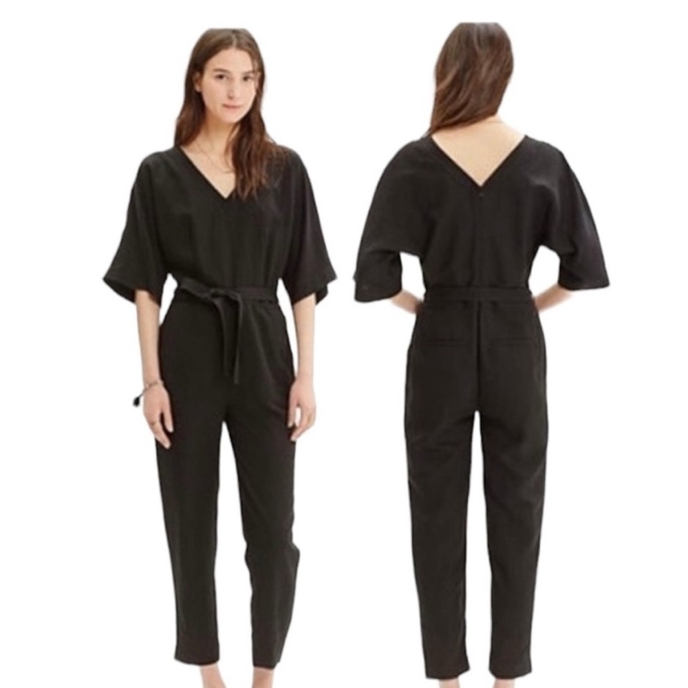 Madewell Black V-Neck Linen Blend Jumpsuit